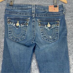 True Religion Women’s 26 Becky Low Rise Bootcut Distressed Studded Blue Jeans